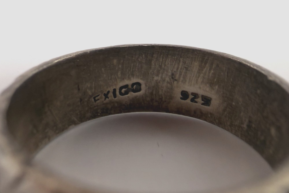 925 Mexico Sterling Silver Oxidized Scroll/Flower Motif Ring Size 9.5 [076DUR]