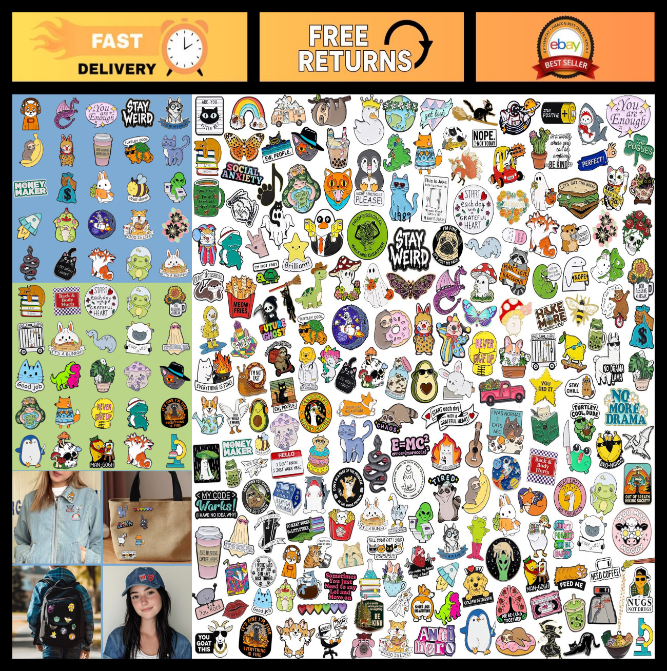 Cute Enamel Pins Set – 20/40/50 PCS Funny Backpack & Hat Lapel Badges, Aesthetic