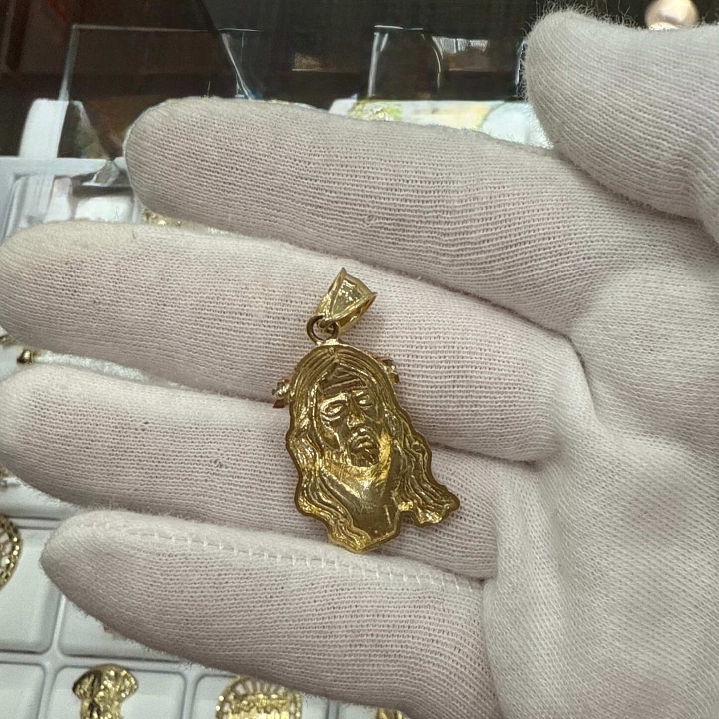 Jesus Head Pendant Mens Charm 10k Yellow Rose Gold 1.4 inch