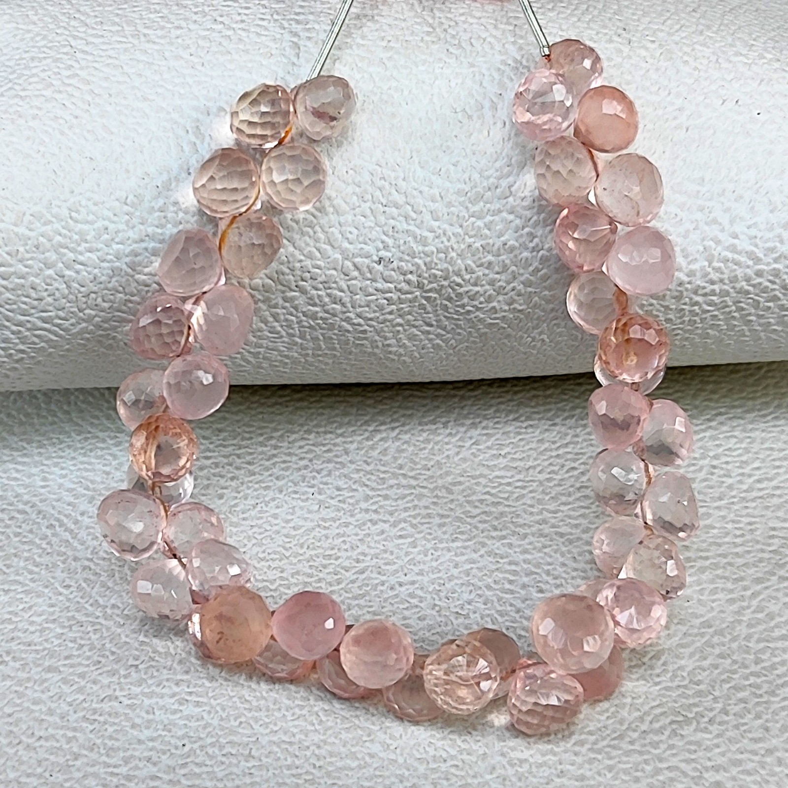 Natural Rose Quartz 7mm Faceted Onion Shape Beads 7″ Strand India Gemstones