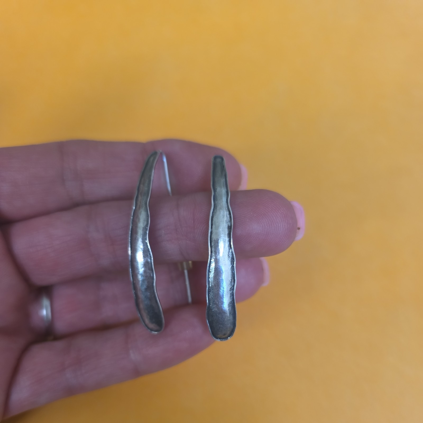 PZ Israel Paz Creations Vintage Hammered SS 2” Hook Earrings