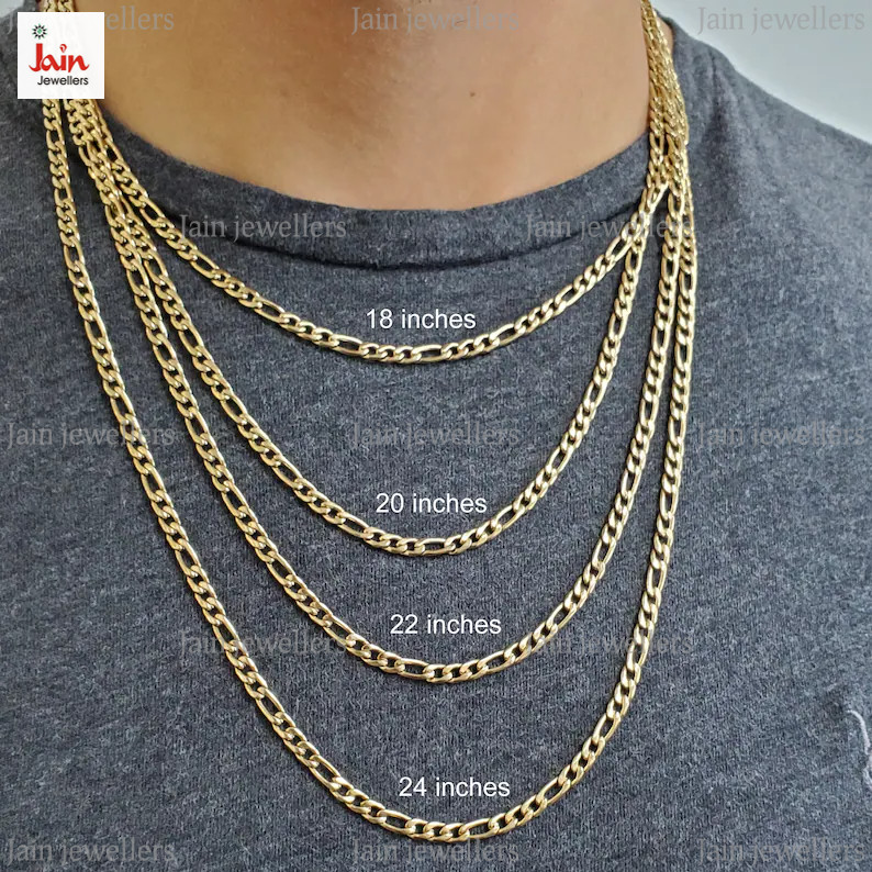 REAL GOLD 18 Kt, 22 Kt Hallmark Gold Figaro Link Unisex Necklace Chain 3.5 MM