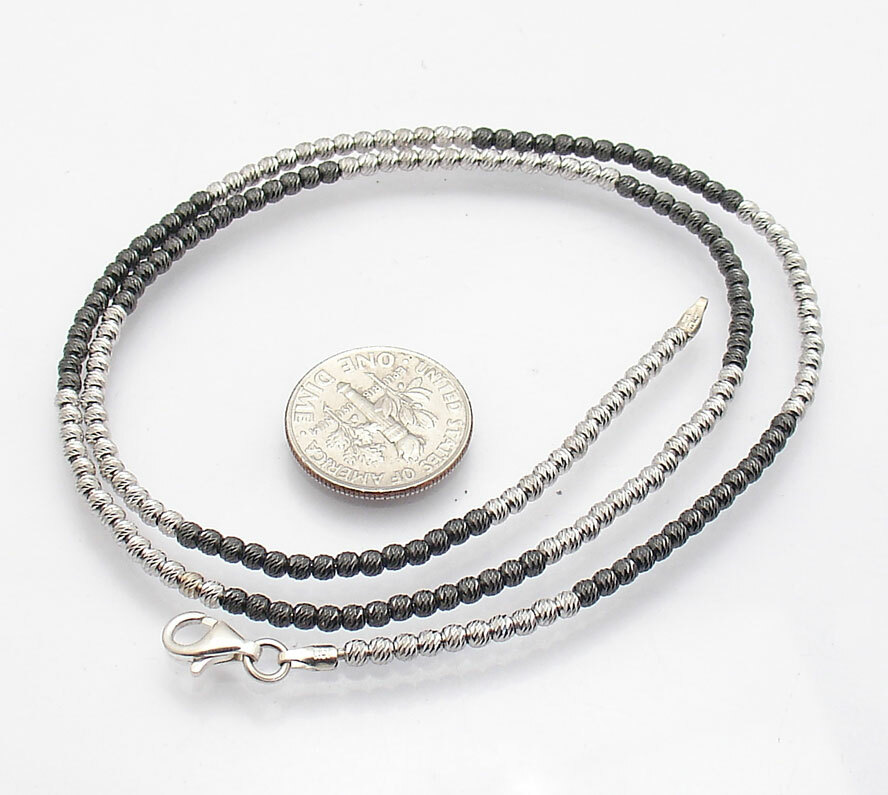 Moon Diamond Cut Ball Bead Chain Necklace Black Rhodium Real Solid 925 Silver