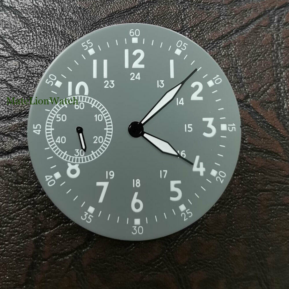 Fit For ETA6497 6498 ST3600 3620 39mm Gray Watch Dial+Hands Green Luminous