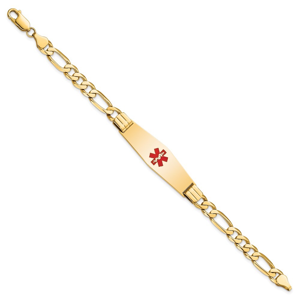 14K Yellow Gold Solid Chain 40x12mm Red Enamel Flat Figaro Link Bracelet 8″