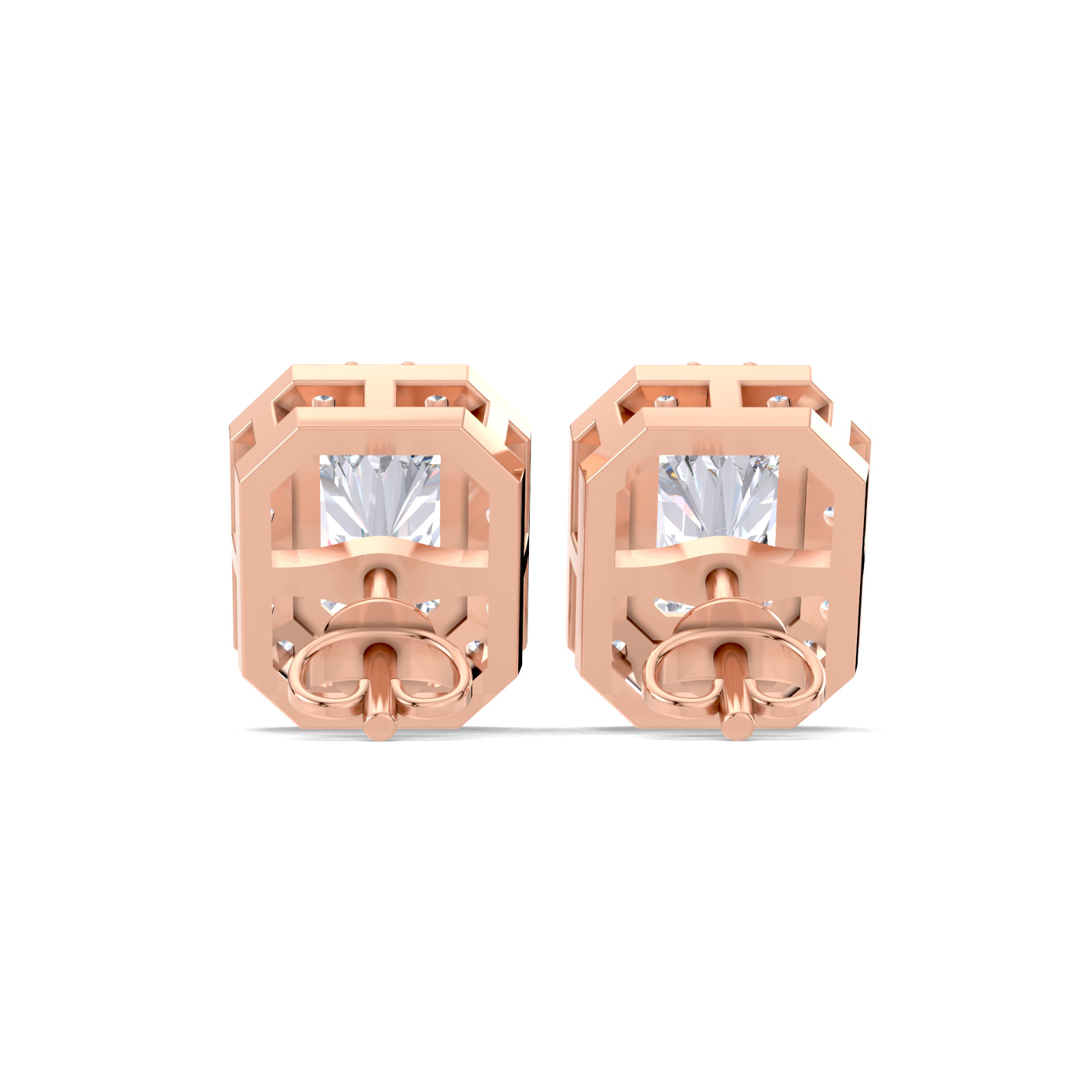 Radiant Cut Lab Created Diamond Halo Stud Earrings VVS 14K 9K Gold 925 Silver