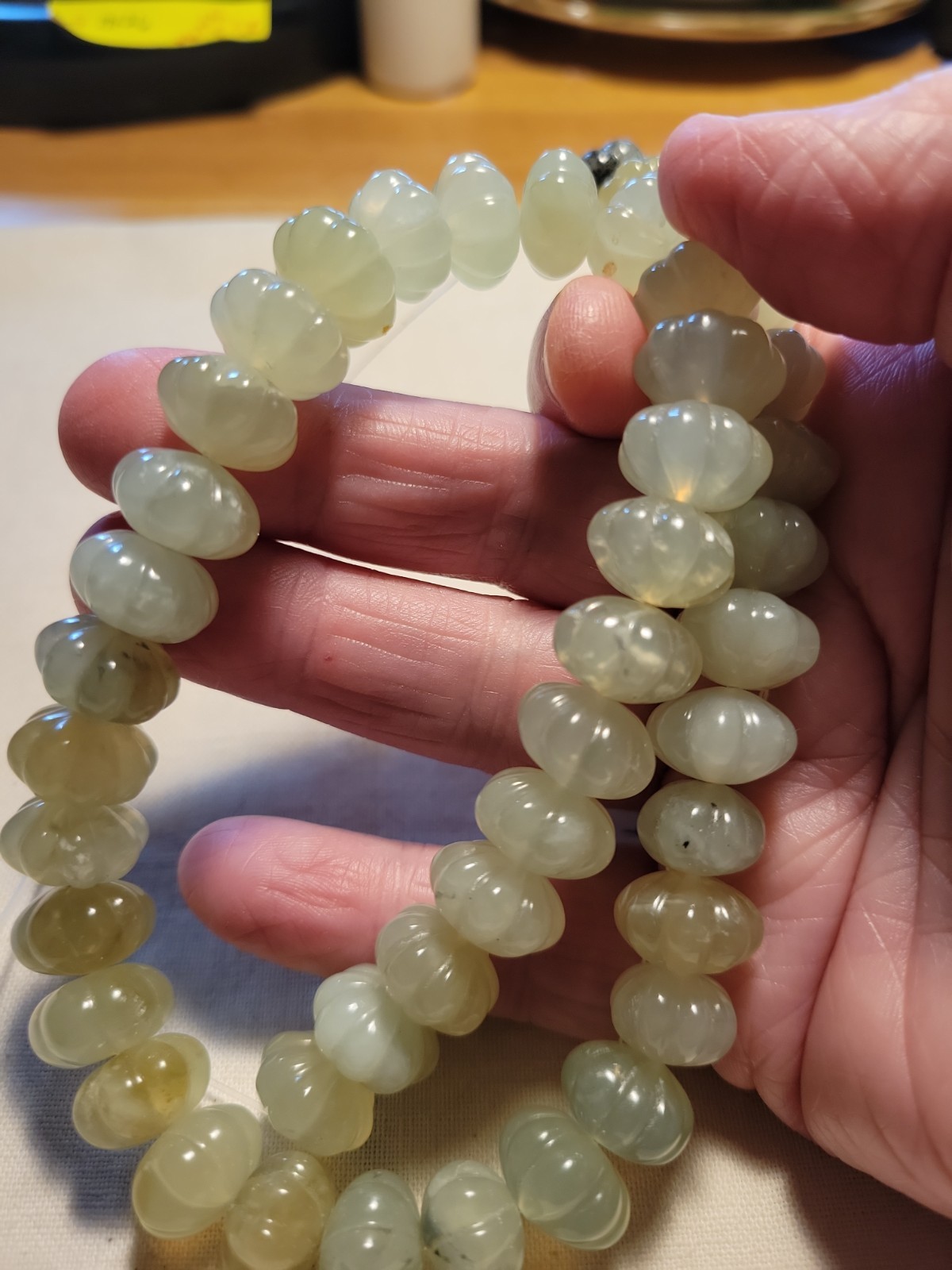14mm Green AQUAMARINE Carved Melon Beads Vintage