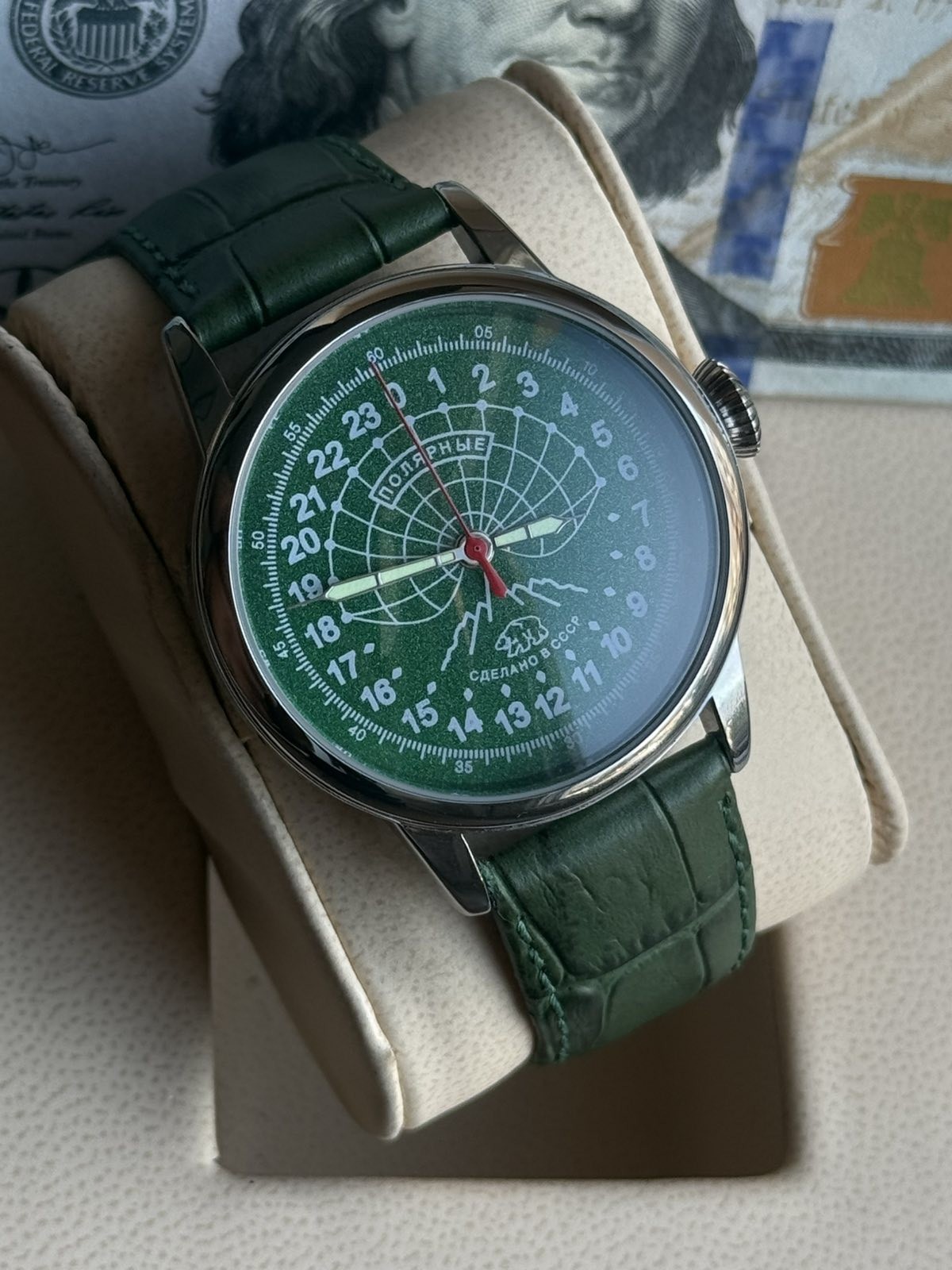 Watch 24h Mechanical Raketa Wrist Men Soviet USSR Polar Day Russian Rare Green