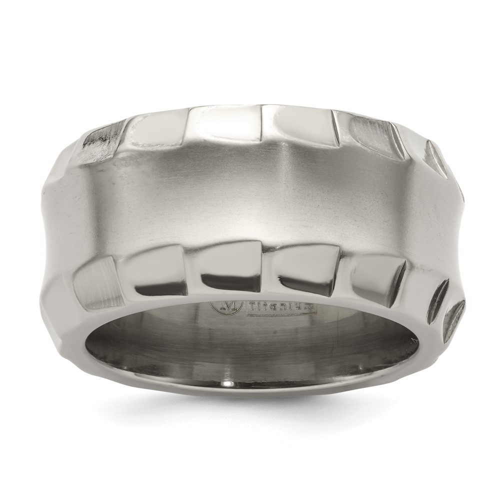 Titanium Faceted Edge Brushed Polished 12mm Concave Band Ring Size 10 for Men’s