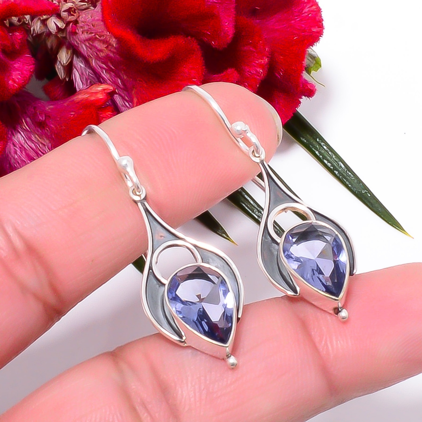 Iolite Oxidised Designer Handmade 925 Sterling Silver Earring 1.72″ Sku15