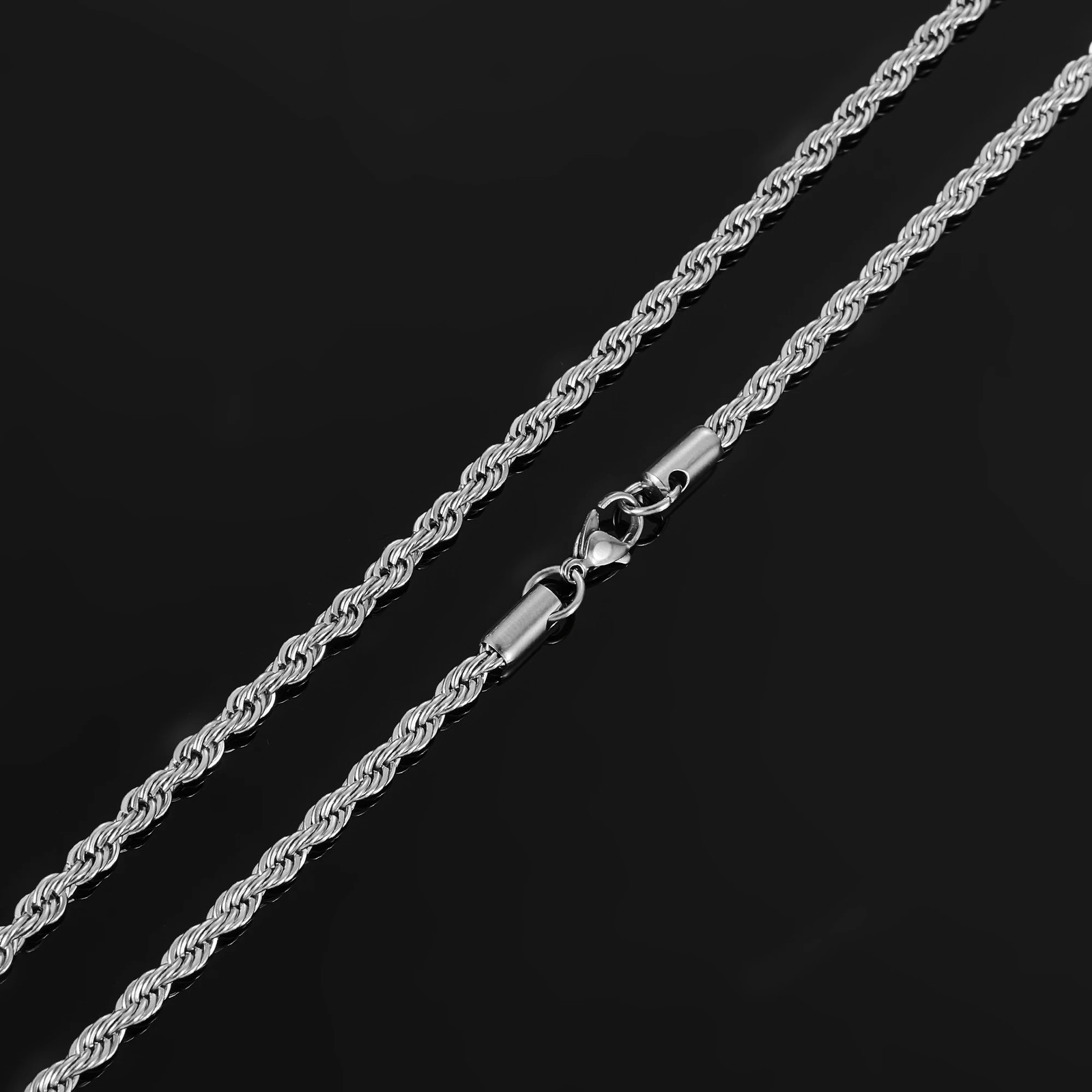 Men’s Stainless Steel Punk Twist Rope Chain Necklace for Women Silver Color Neck