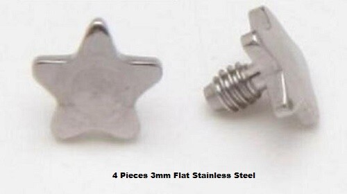 4 Pieces 3mm Flat 316L Stainless Steel Star Dermal Anchor Top 14g