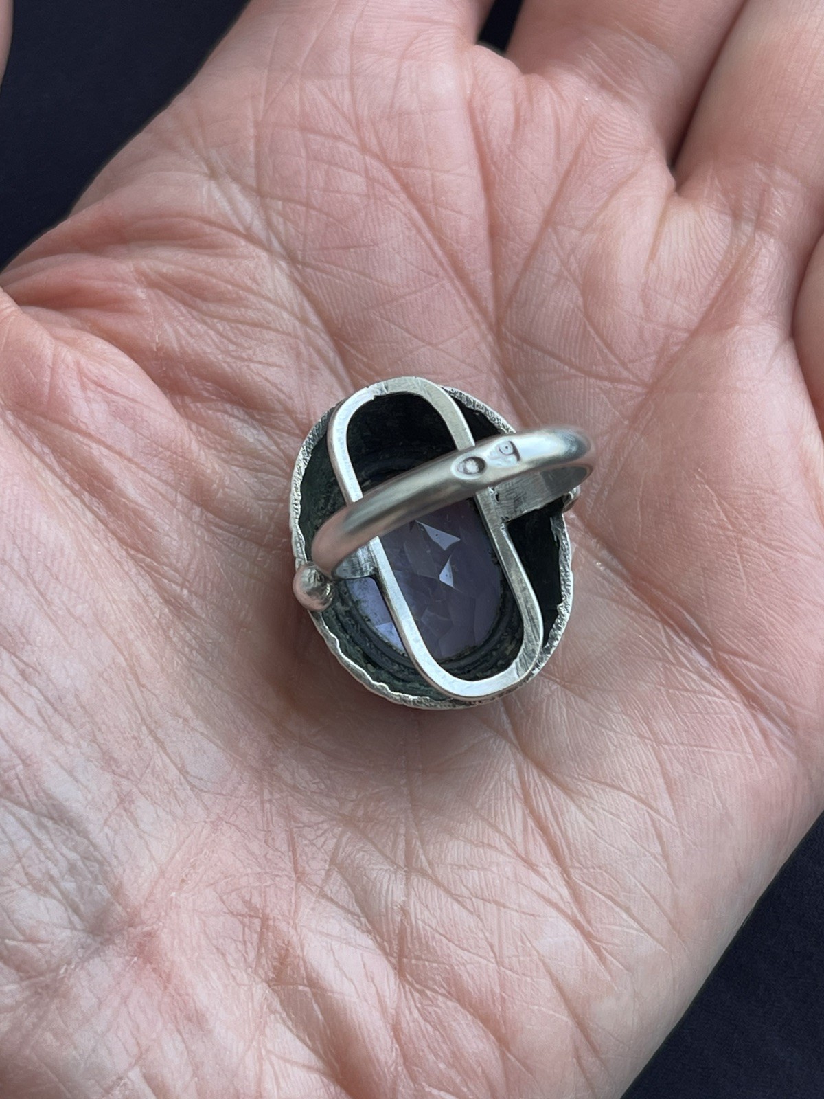 ORNO 12g Large Polish 800 Silver & Blue Stone Ring UK P1/2 Q Euro 57