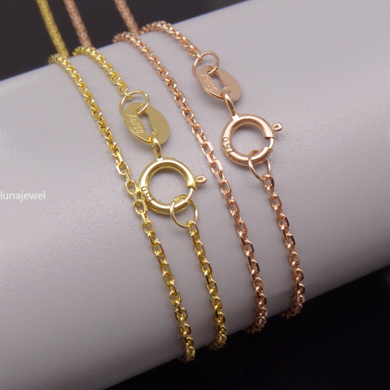 Solid Real 18K Yellow Gold Chain Rolo Cable O Link Women Necklace 16-18inch