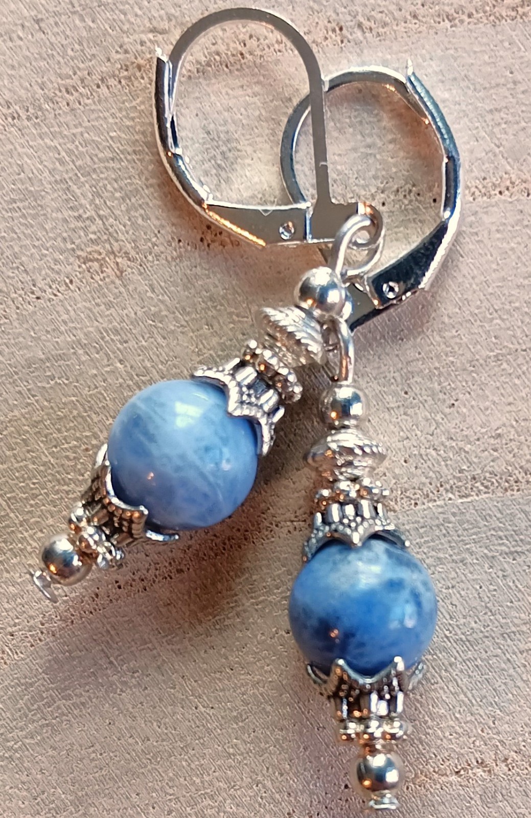 blue SODALITE drop earring SP LEVERBACK artisan #LA25