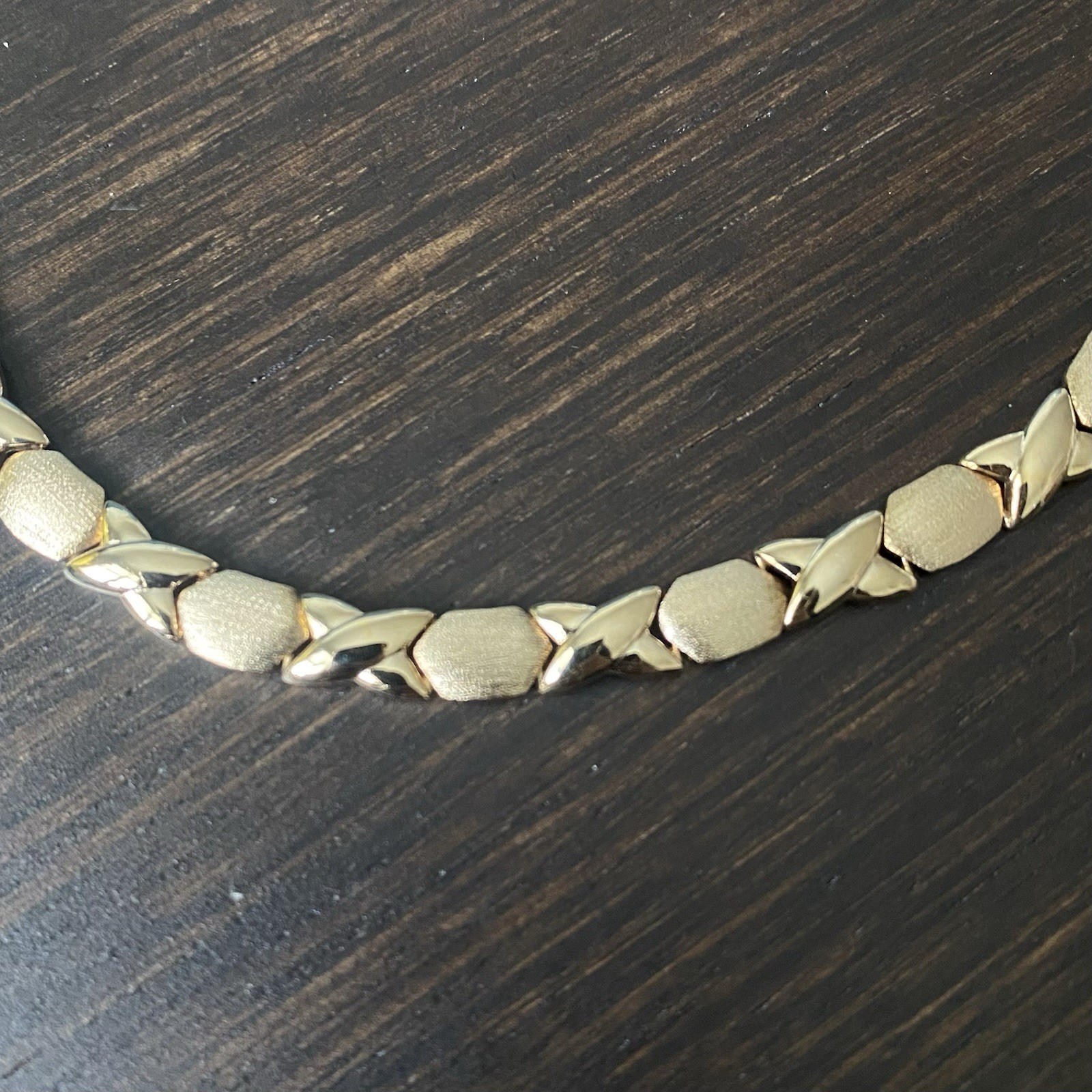 Vintage FAS 925 Starling Silver Vermeil XO Pattern Necklace Approx 18”L & 29g