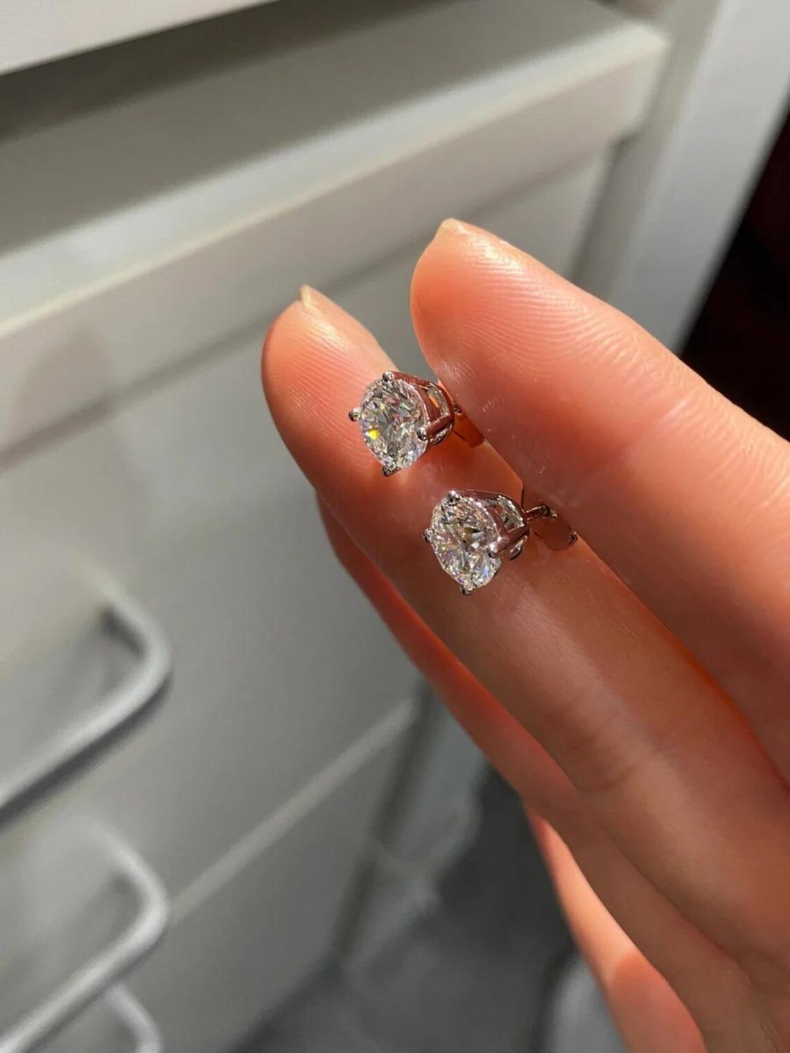 1.60CT Round Cut Earring & 2.15 CT Radiant Cut White VVS1 Diamond Ring