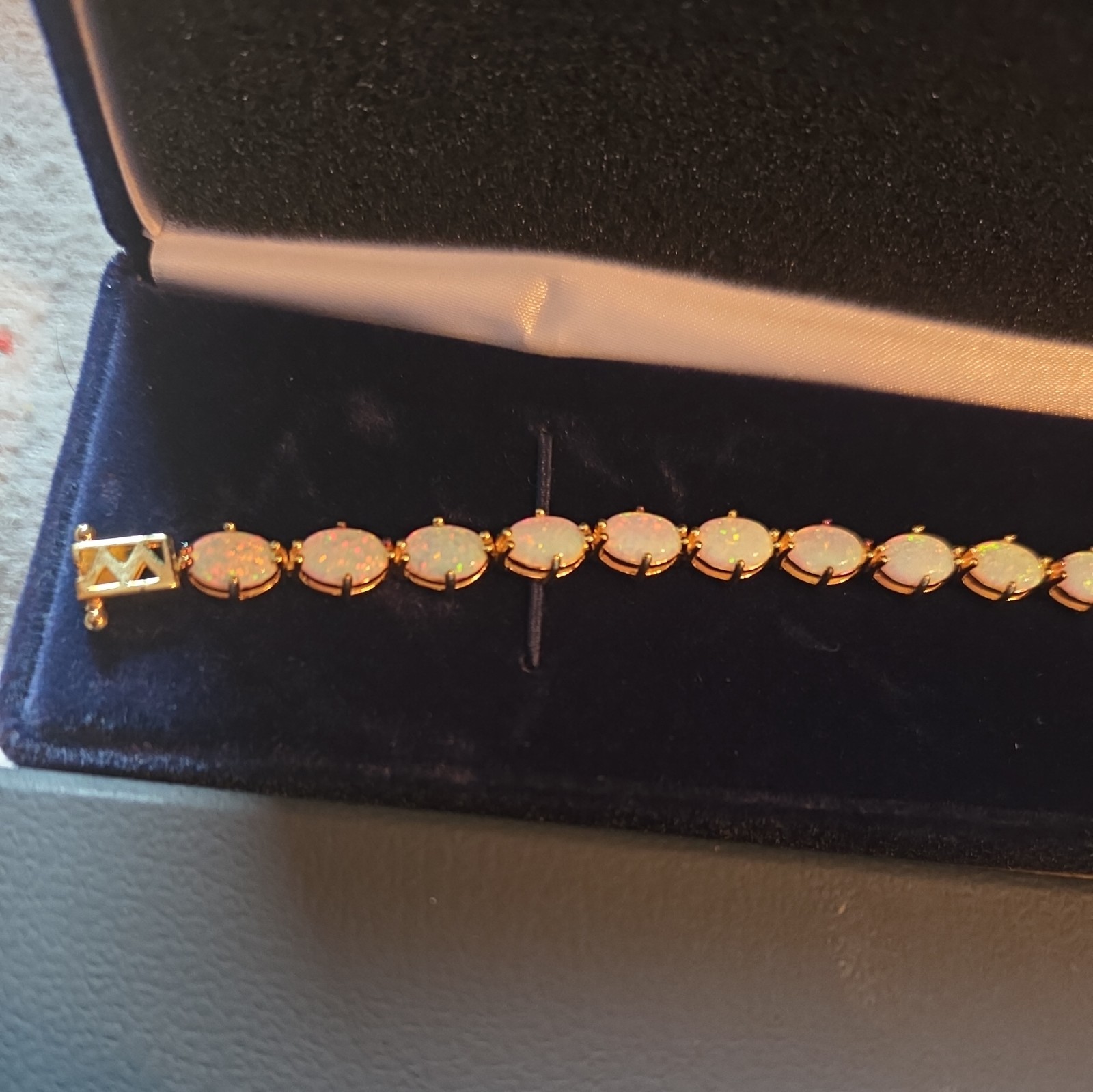 Opal Fire Allure 10 carat Opal Tennis Bracelet Sz 7.5. Sterling & 14k plate