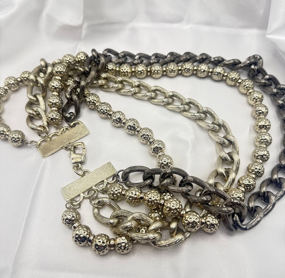 St. John Collection Multi Strand Chunky Silver Tone Statement Necklace Signed