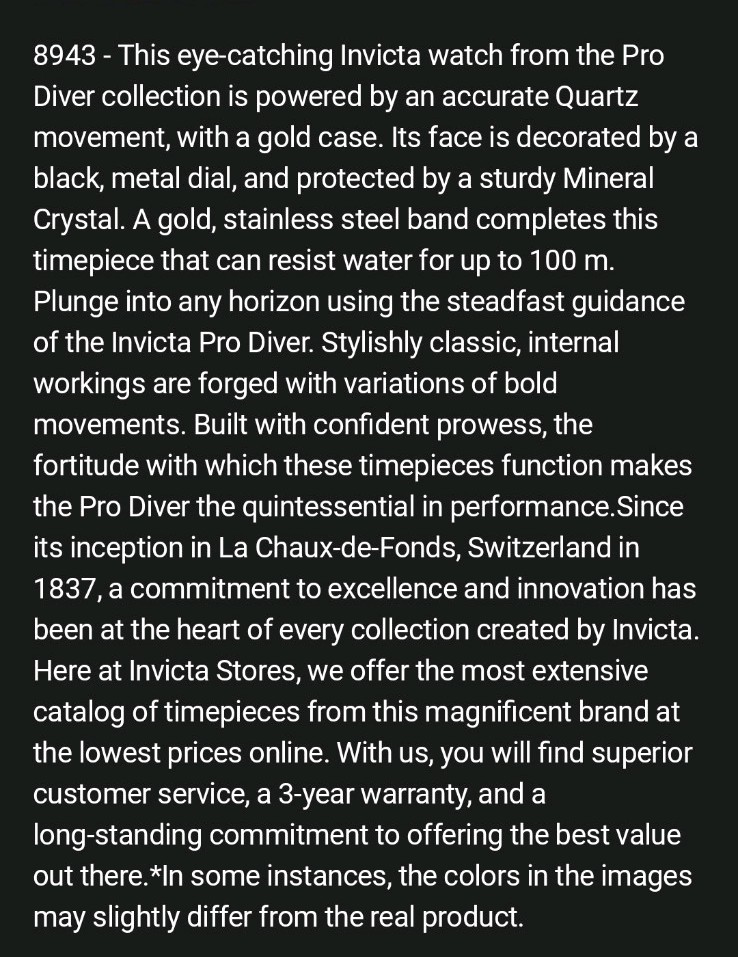 Invicta Pro Diver Women’s 24.5mm Gold SS Bracelet Black Dial Quartz Date 100m