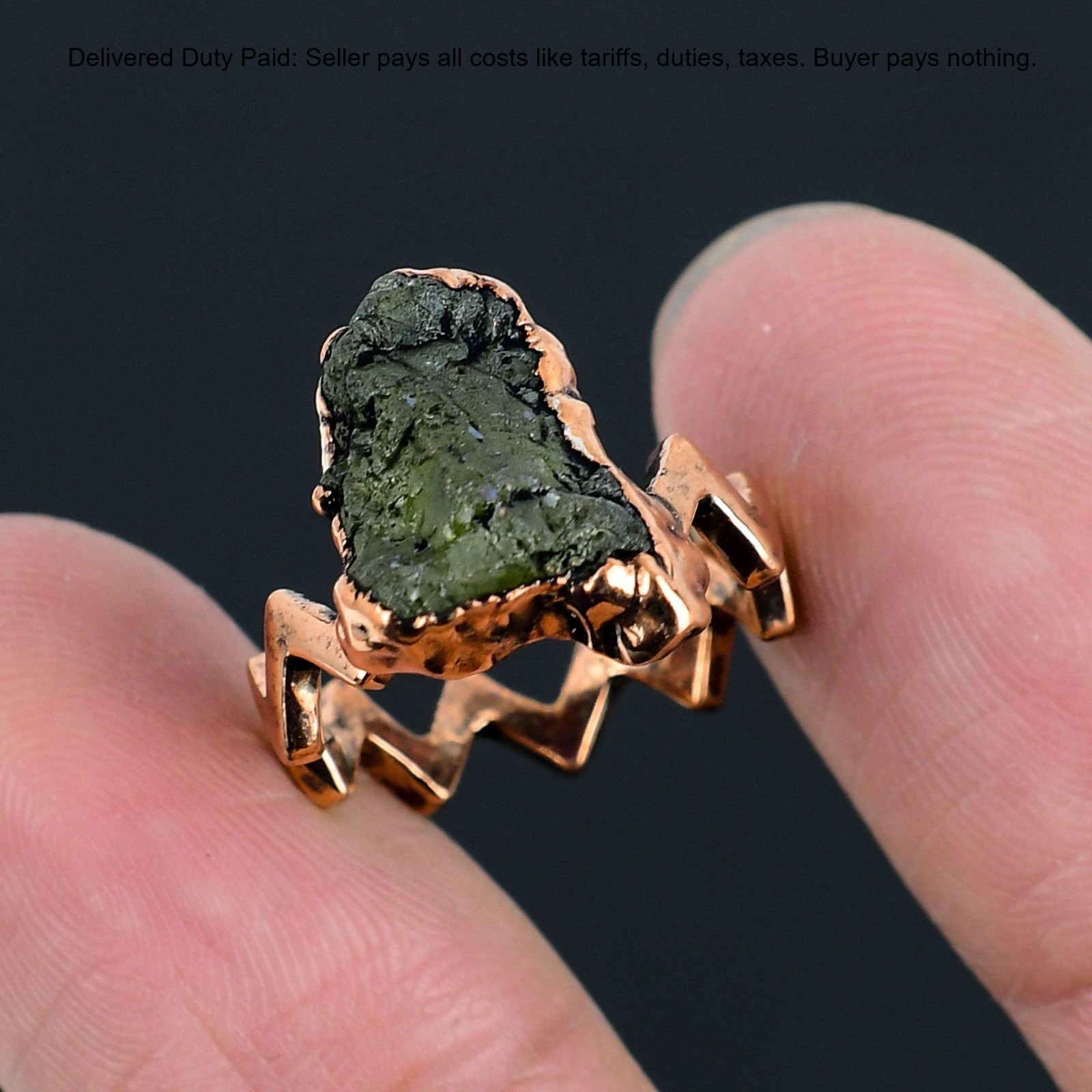 Copper Zambian Emrald Rough Gemstone Promise Electroformed Wedding Ring Size 6