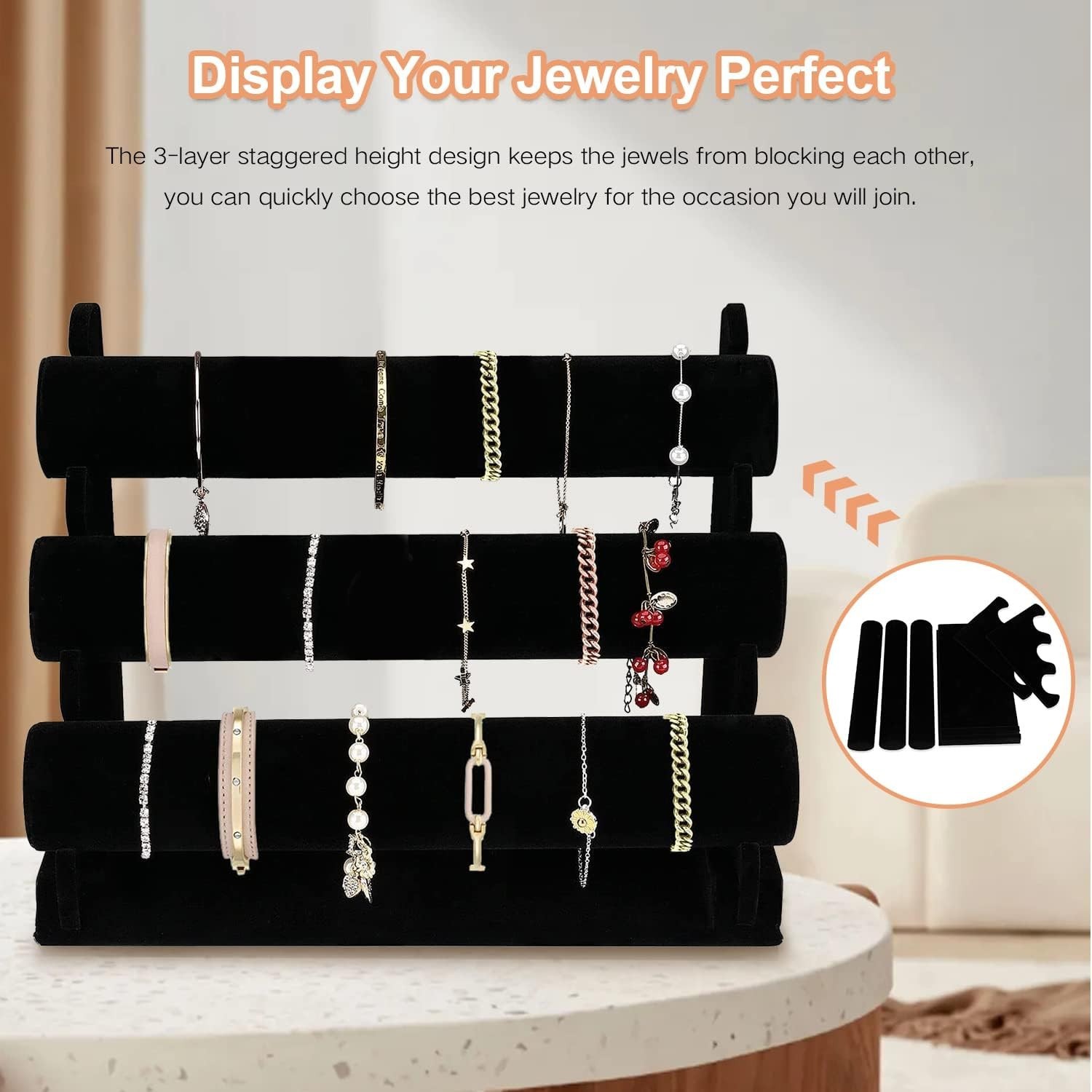 Versatile Velvet Jewelry Stand – Detachable T-Bar for Organizing Bangles & More