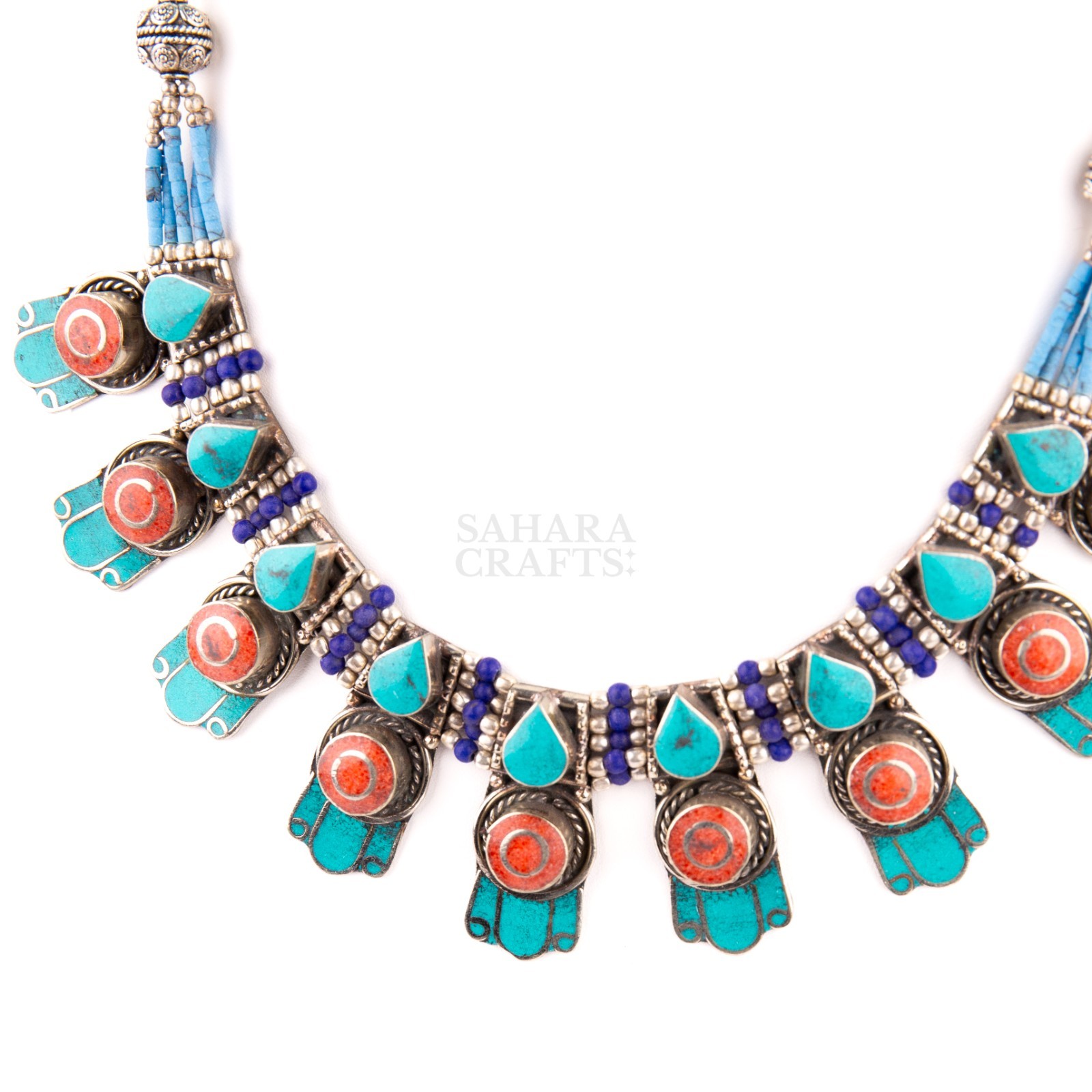 Traditional Tibetan Turquoise Coral Lapis Necklace, Handmade Ethnic Tribal