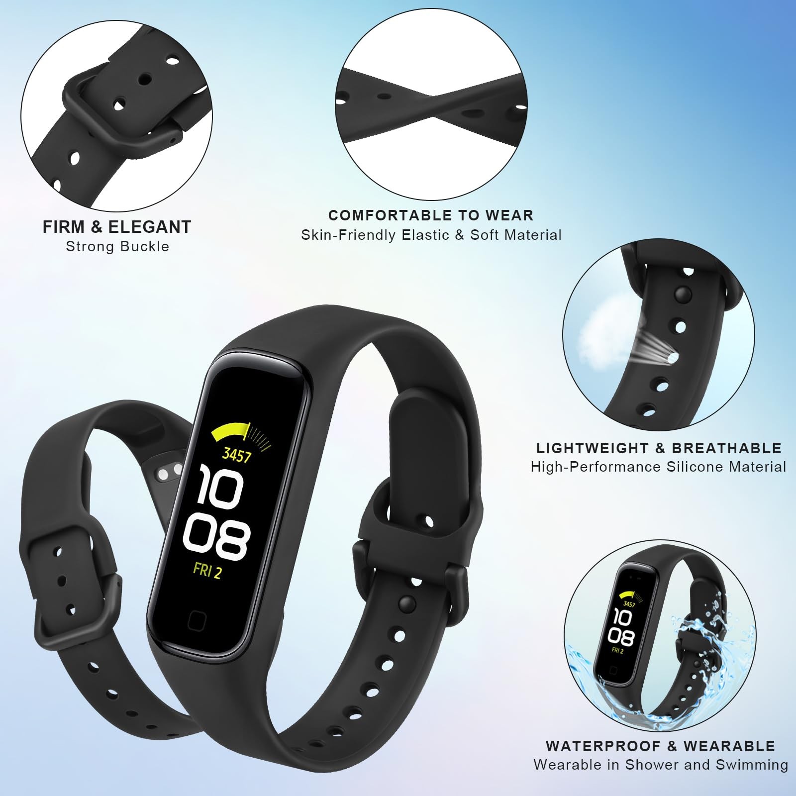Wanme Replacement Bands for Samsung Galaxy Fit 2 One Size, Black+Black+Black