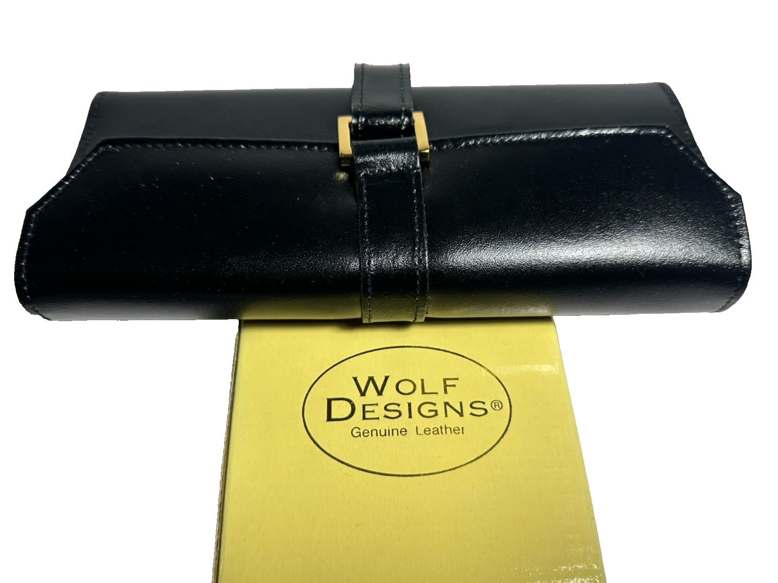 NOS Wolf Designs Genuine Leather Jewelry Roll Style 334702 Box Tag Black Buckle