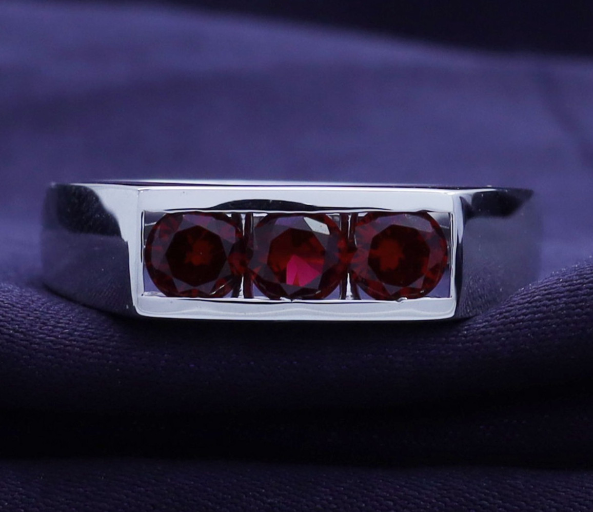 1Ct Mens 3 Stone Band Ring Ruby Lab Grown Gemstone 10k or 14k Gold or 925 Silver