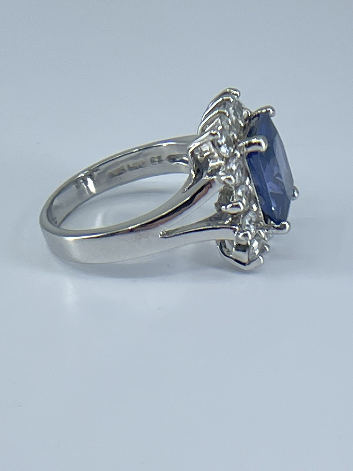 Ring ADI 925 sterling silver square blue amethyst small white rhinestones size 7