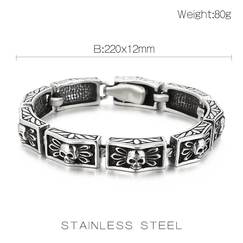 Men’s Heavy Stainless Steel Motorcycle Bike Chain Pirate Skull Biker Bracelet