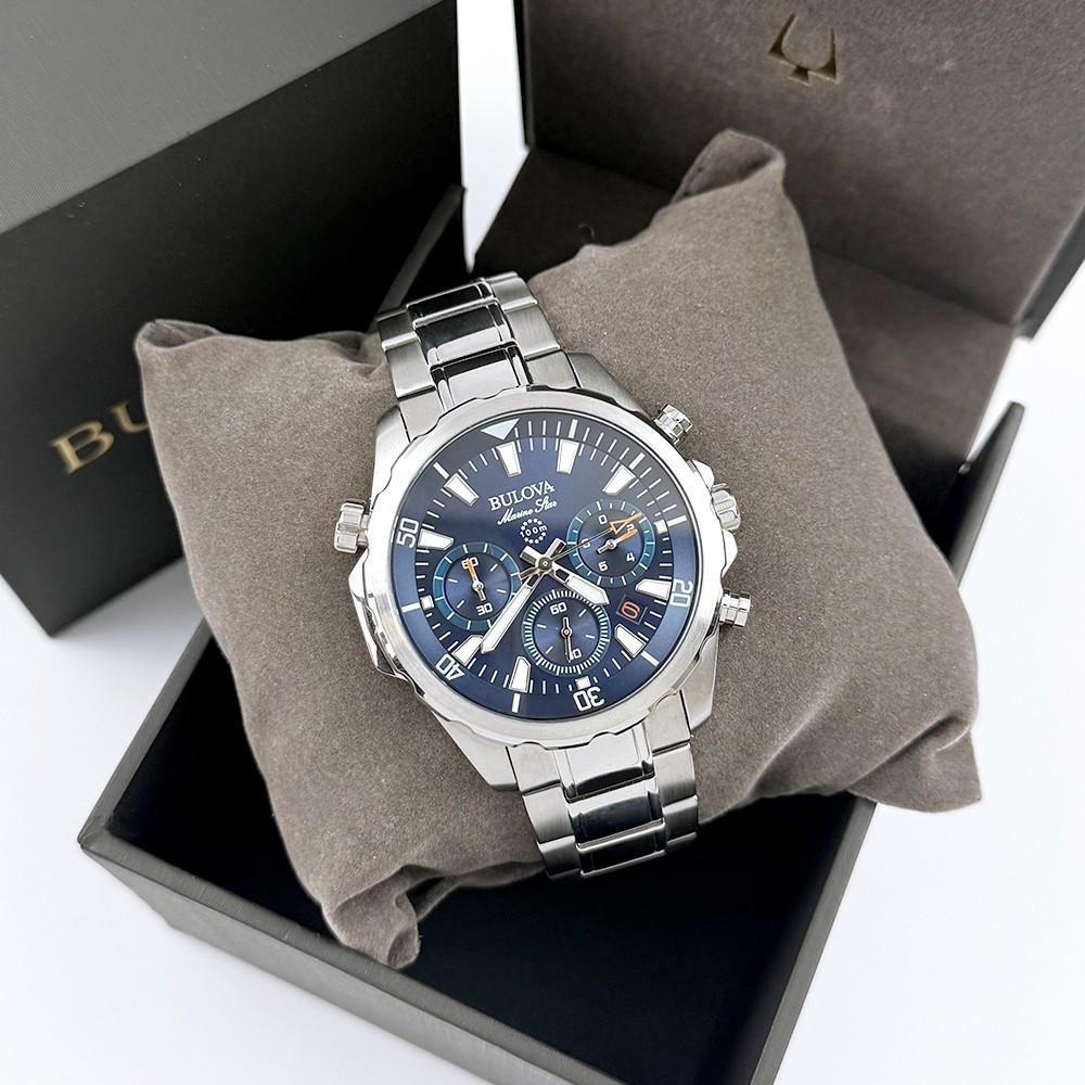Men’s Bulova 96B256 Classic Marine Star Quartz Stainless Blue Dial Watch 43mm