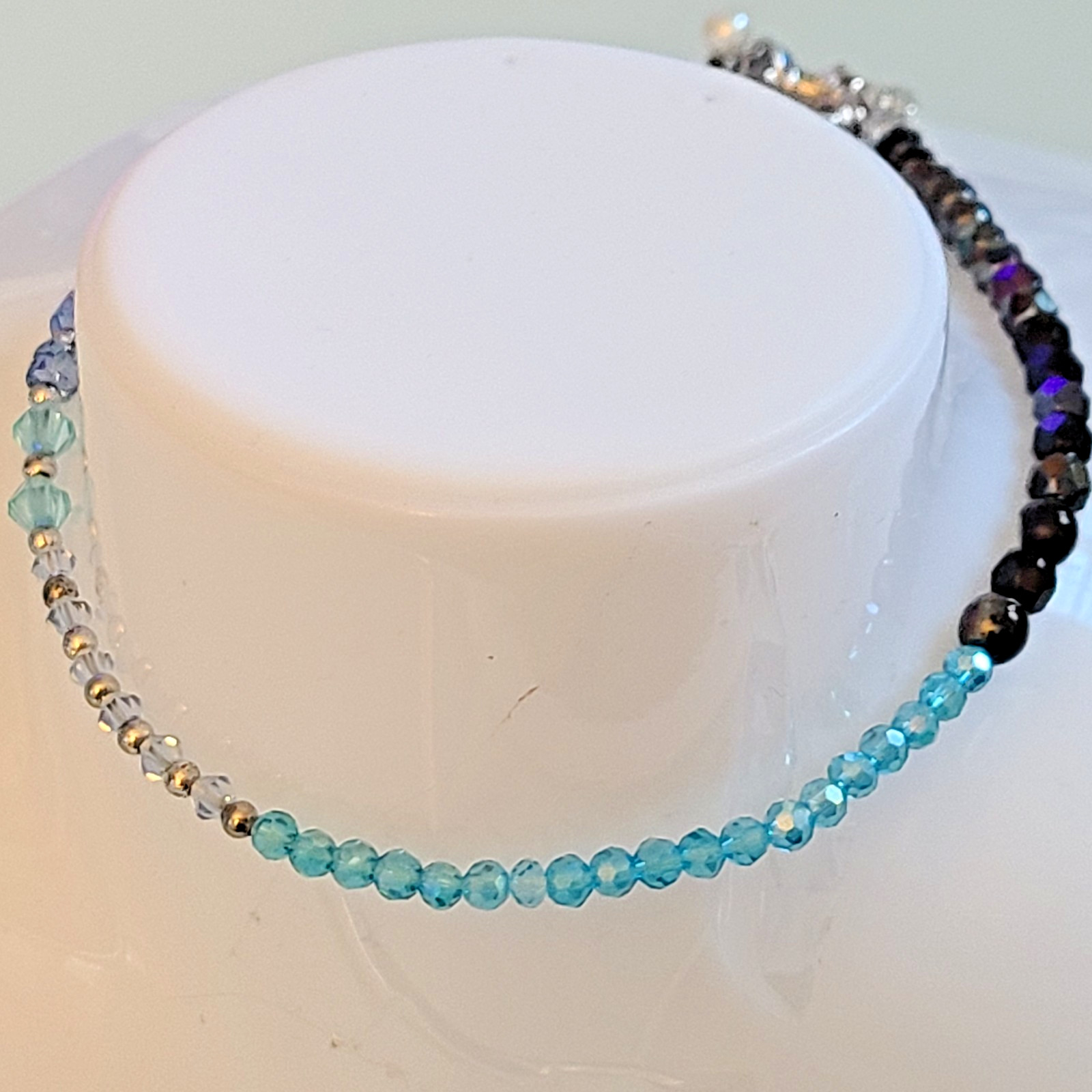 14″ Artisan Necklace – Genuine Turquoise Nuggets & Fire-Polished AB Glass Beads