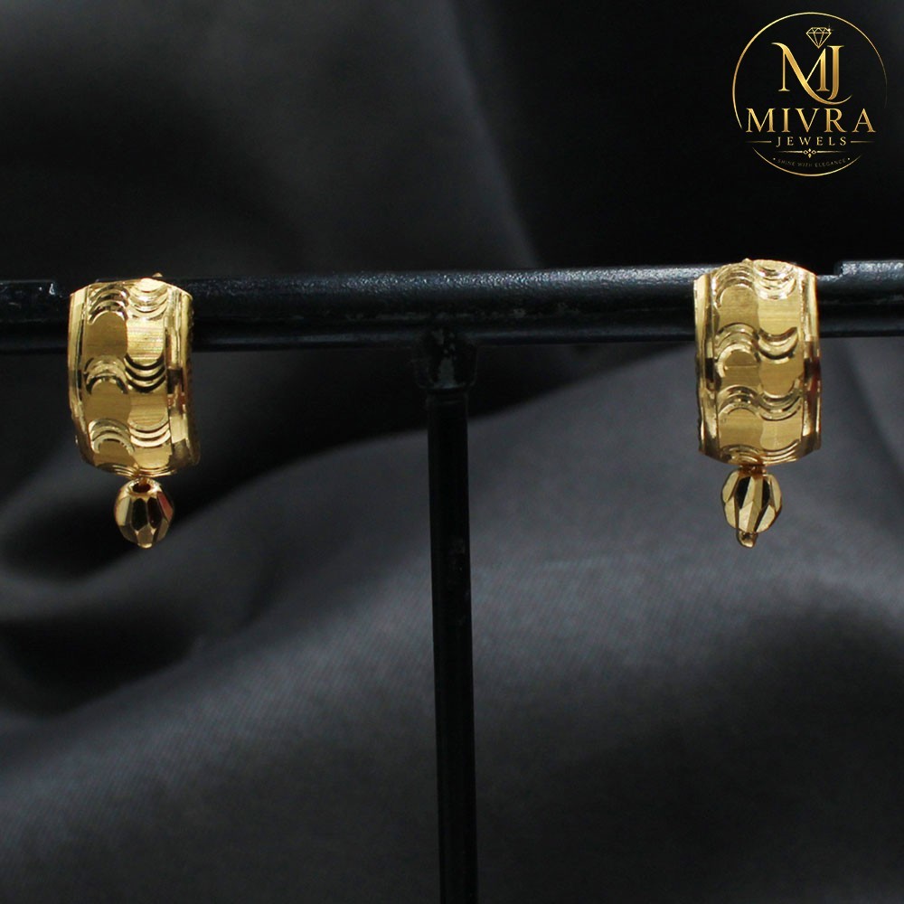 22KT Gold Textured Stud Drop Earrings 1.6cm TopGold Fine Jewelry Gift 2.31g