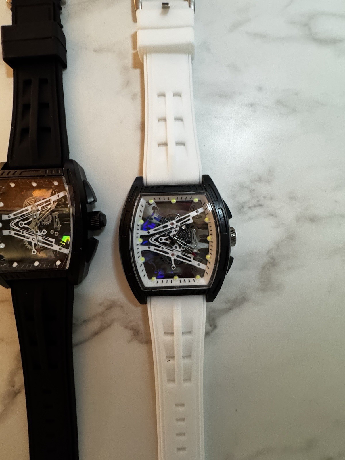 New Automatic Skeleton Watch – Black or White Rubber Band – Mechanical