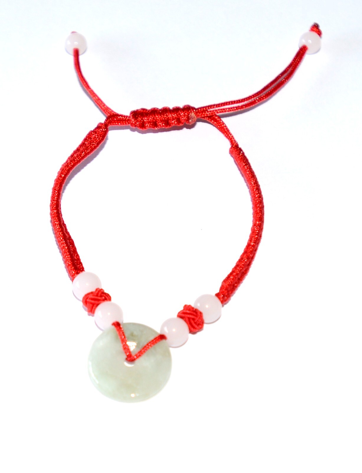 Macrame Friendship Adjustable Red Cord Feng Shui Jade Bi Disc Charm Bracelet
