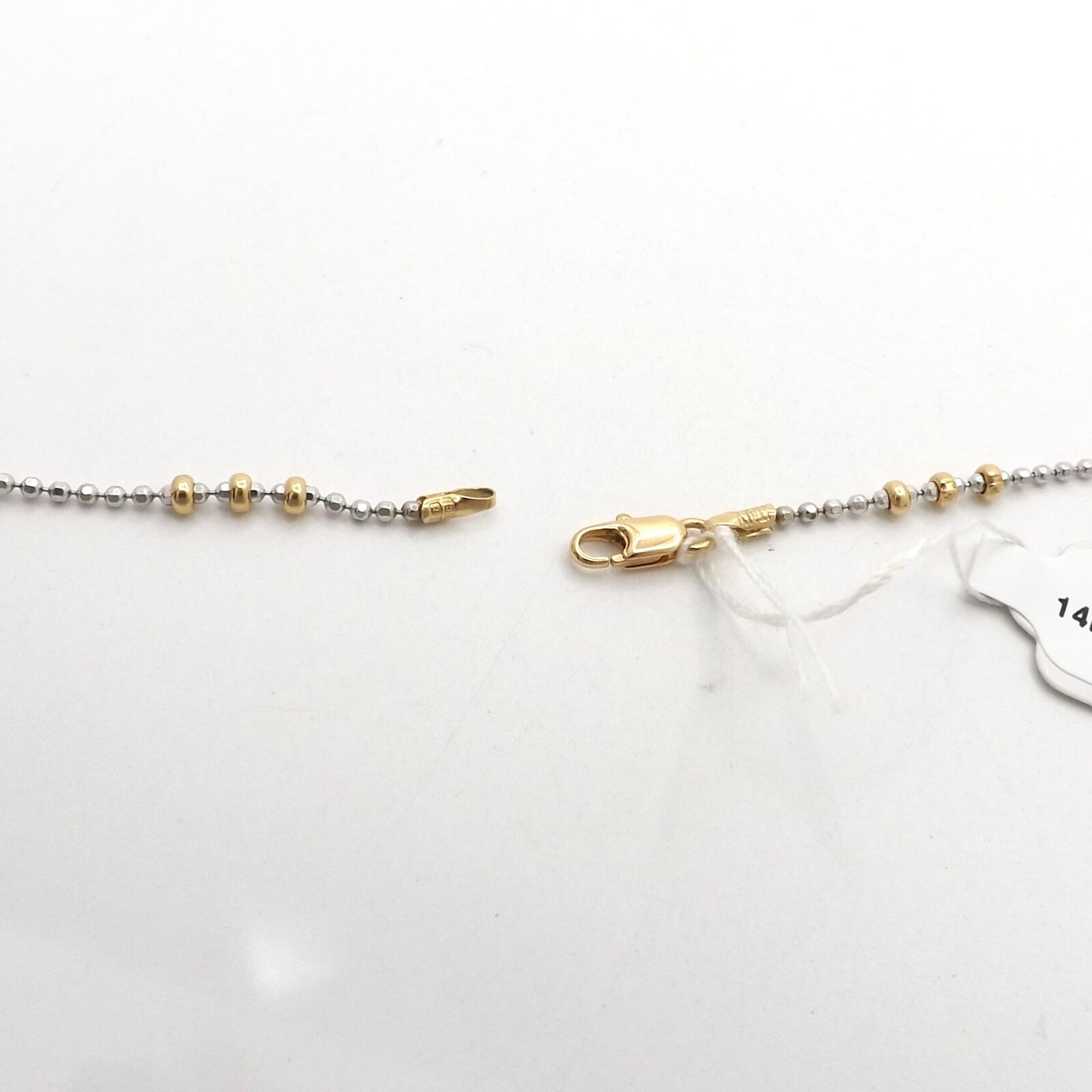 14k Gold Beaded Toilet Chain Link Pendant Necklace Two Tone 18in New 7gr Italy