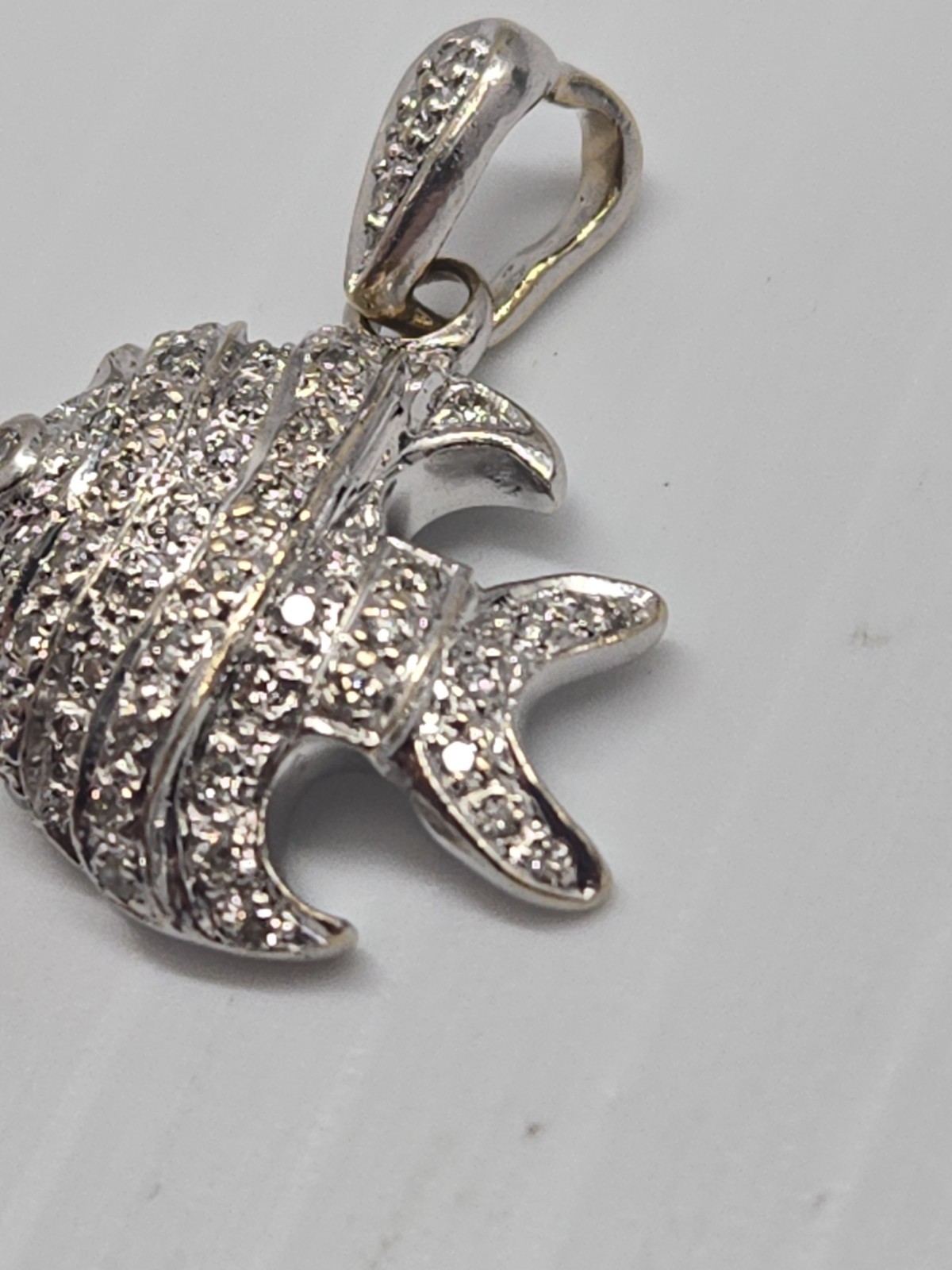 14k Gold Fish Pendent { 3.72 grams / 5/8ct Natural Diamonds } White .585 Charm