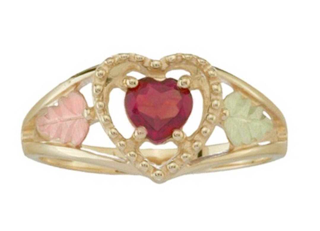 Black Hills Gold 10k Coleman Garnet Heart Leaves Ring Size 7