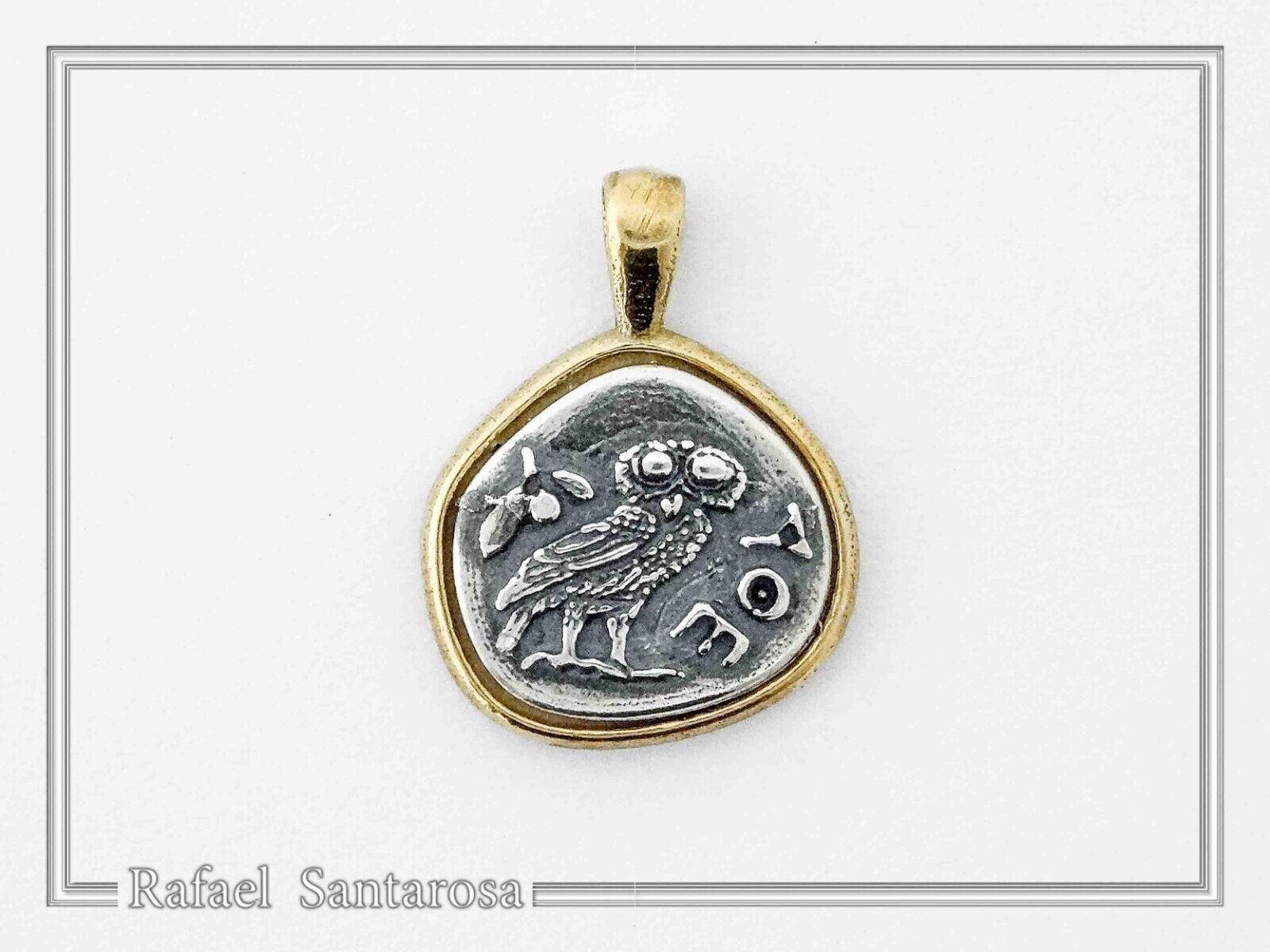 Owl coin pendant oxidized silver Athena’s tetradrachm Greek museum replica