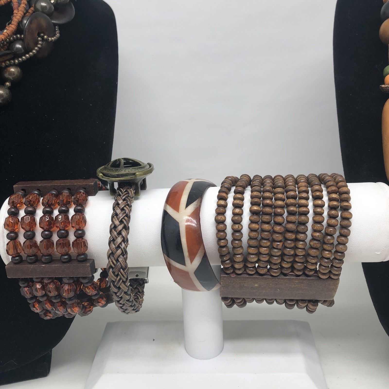 Wood Earth tone Boho Brown Jewelry Lot Necklace Bracelet