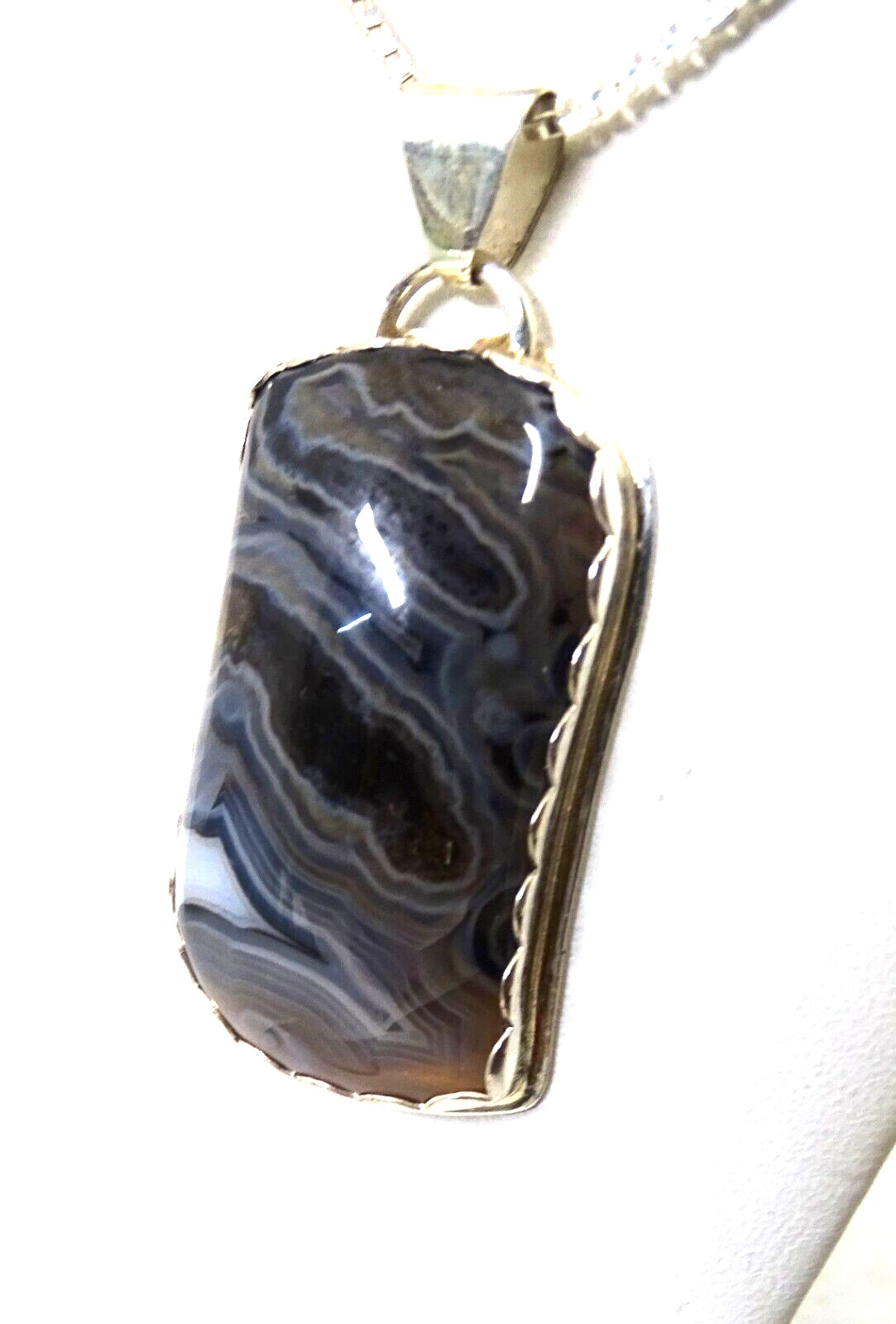BEAUTIFUL FREEFORM HANDMADE TUBE AGATE PENDANT BEZEL SET IN STERLING SILVER .
