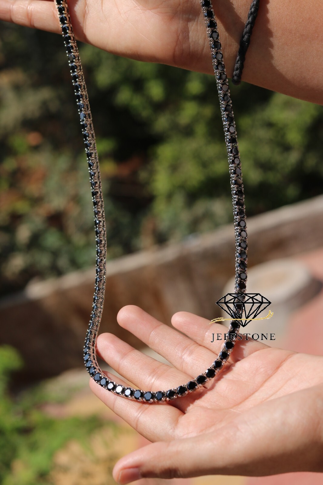 45.72 ctw Lab Created Black Spinel 14K White Gold Over 5 MM Men’s Necklace 18″