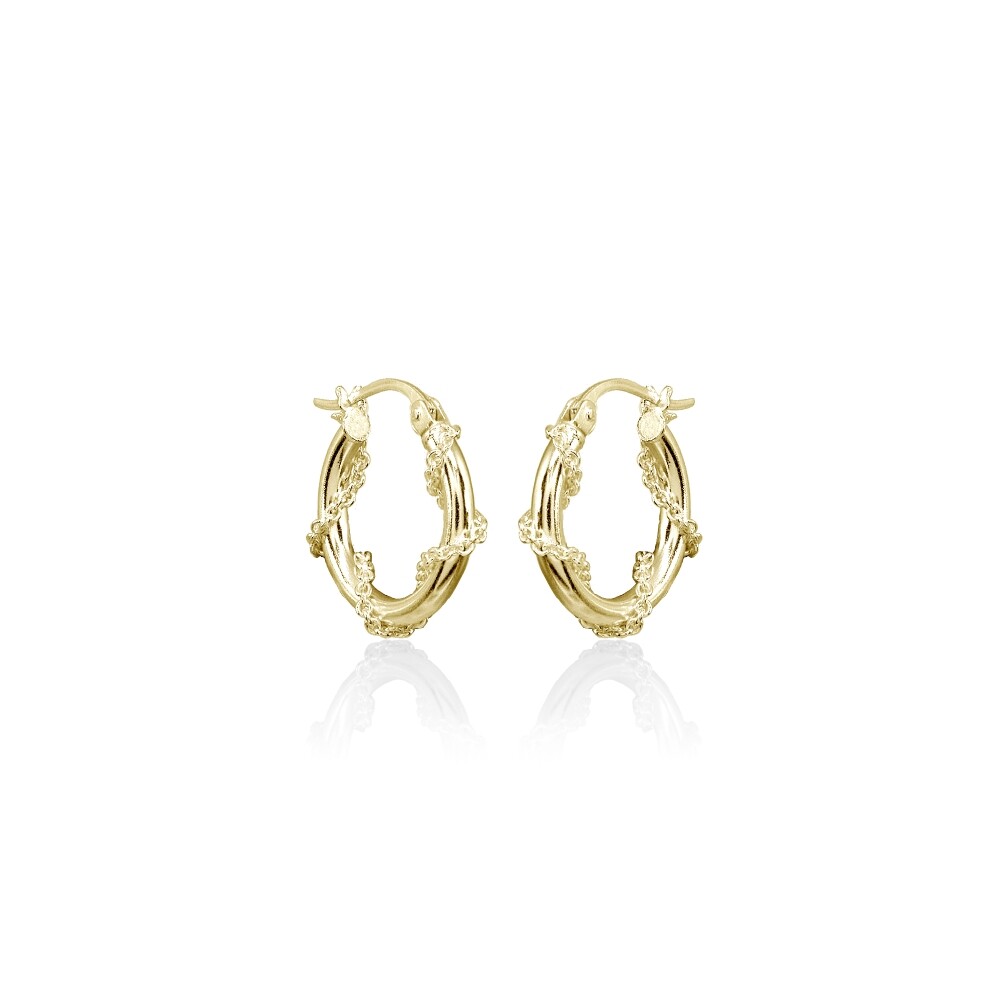 15mm Chain Wrap Click-Top Gold Flashed Sterling Silver Hoop Earrings