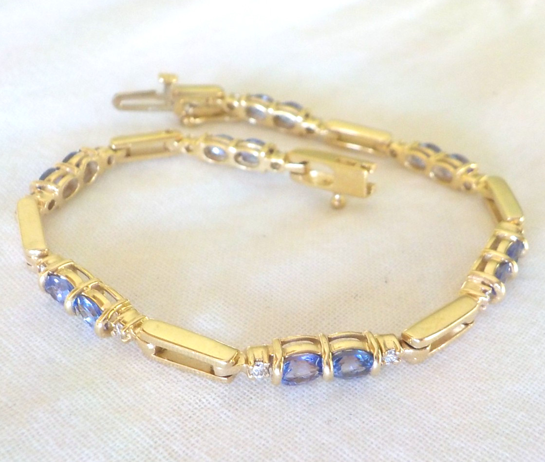 Solid 14K Yellow Gold Tanzanite Diamond Bracelet – 9.90 gms, 6.9 in, 1.20 ctw