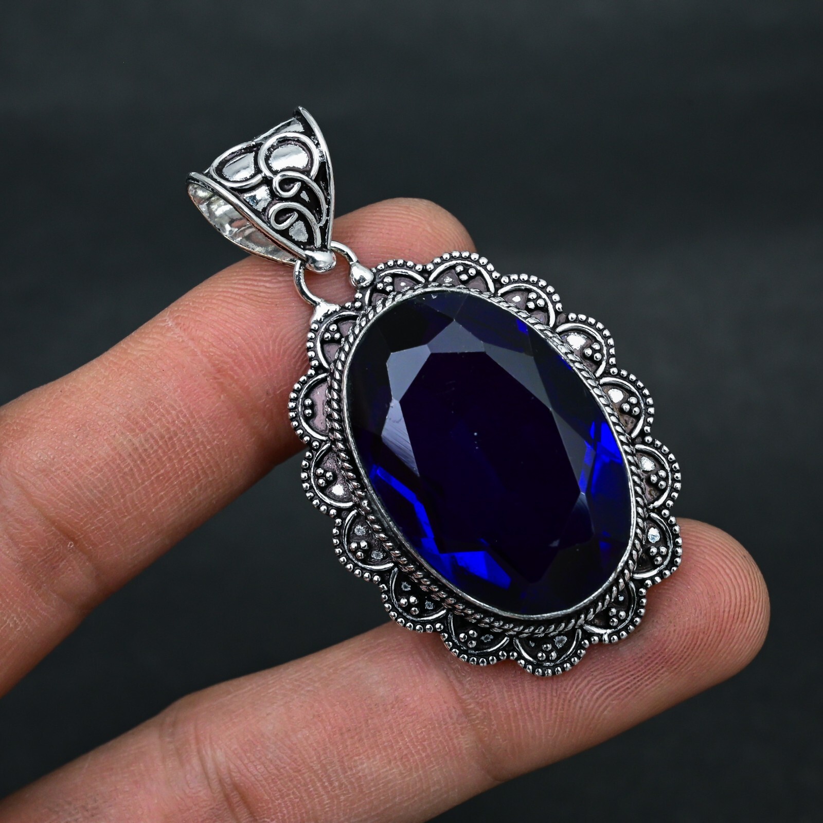 London Blue Topaz Gemstone 925 Sterling Silver Pendant Handmade Jewelry Gift