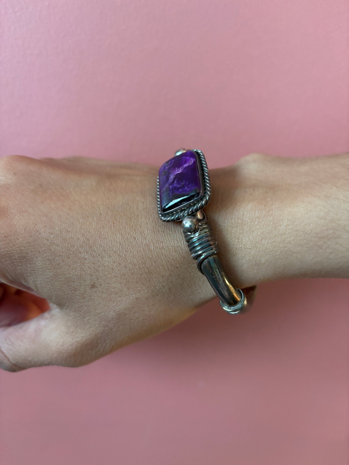 Albert Lee hand fabricated Sterling Silver with Sugilite bracelet
