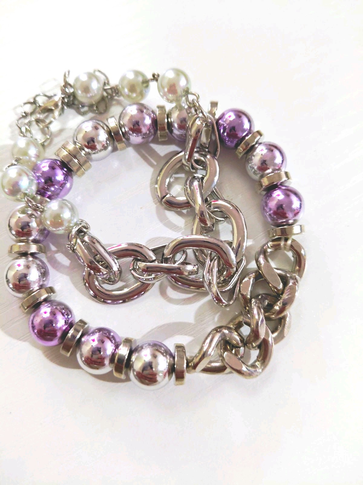Paparazzi Tone Cable Chain Charm Bracelet Purple Round Beads Lobster Clasp Stack
