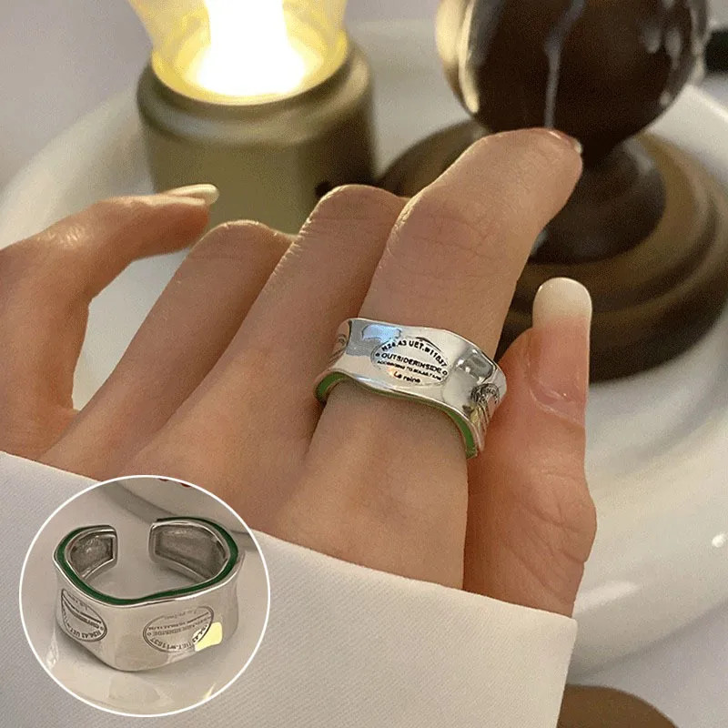 Adjustable Silver Open Ring Minimalist Statement Band Stackable Women Gift